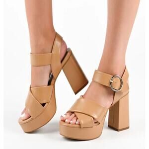 JOURNEE COLLECTION WOMEN'S AKEELY PLATFORM SANDALS TAN RETRO BOHO 9.5M